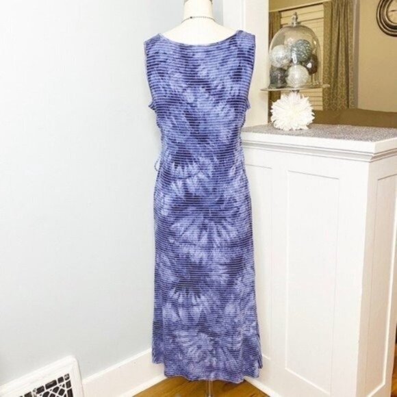 Chico’s Tie Dye Maxi Dress Striped Nautical Blue White Sundress Small - Picture 5 of 11